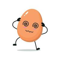 linda mareado huevo personaje. gracioso borracho huevo dibujos animados emoticon en plano estilo. polluelo emoji vector ilustración
