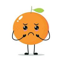 Cute gloomy orange character. Funny sad orange cartoon emoticon in flat style. Fruit emoji vector illustration