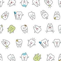 Kawaii cute smiling happy teeth with different characters. First tooth concept. Adorable vector illustration. White background for poster, fabric print, wrapping paper, boy party. Seamless pattern.