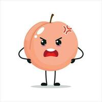 Cute angry peach character. Funny mad peach cartoon emoticon in flat style. Fruit emoji vector illustration
