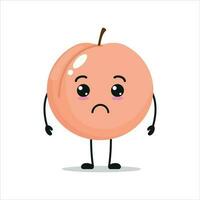 Cute sad peach character. Funny unhappy peach cartoon emoticon in flat style. Fruit emoji vector illustration