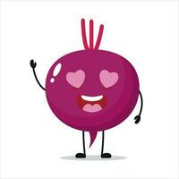 Cute happy beet character. Funny fall in love beet cartoon emoticon in flat style. vegetable emoji vector illustration