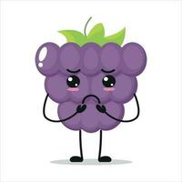 Cute gloomy grape character. Funny sad grape cartoon emoticon in flat style. Fruit emoji vector illustration