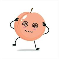 Cute dizzy peach character. Funny drunk peach cartoon emoticon in flat style. Fruit emoji vector illustration