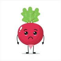 linda triste rábano personaje. gracioso infeliz rábano dibujos animados emoticon en plano estilo. vegetal emoji vector ilustración