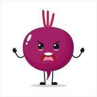 Cute angry beet character. Beet mad to his friend cartoon emoticon in flat style. vegetable emoji vector illustration