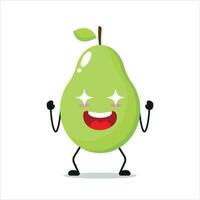 Cute excited pears character. Funny electrifying pears cartoon emoticon in flat style. Fruit emoji vector illustration