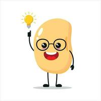 Cute smart soybean character. Funny soybean got inspiration idea cartoon emoticon in flat style. vegetable emoji vector illustration