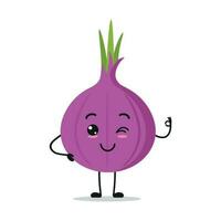 Happy Red Onion Stand Alone, Blink and Say Okay with hand Vector Illustration Character