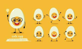 hervido huevo dibujos animados con muchos expresiones diferente medio huevo actividad vector ilustración plano diseño.