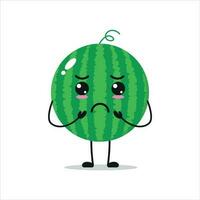 linda melancólico sandía personaje. gracioso triste sandía dibujos animados emoticon en plano estilo. Fruta emoji vector ilustración