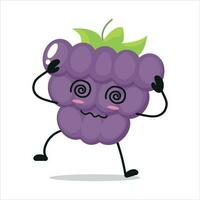 Cute dizzy grape character. Funny drunk grape cartoon emoticon in flat style. Fruit emoji vector illustration