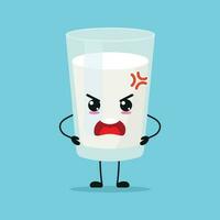 linda enojado Leche vaso personaje. gracioso enojado Leche dibujos animados emoticon en plano estilo. lechería emoji vector ilustración