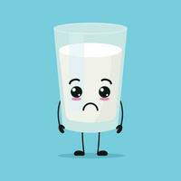 Cute sad milk glass character. Funny unhappy milk cartoon emoticon in flat style. dairy emoji vector illustration
