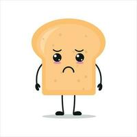 linda triste rebanada de un pan personaje. gracioso infeliz un pan dibujos animados emoticon en plano estilo. panadería emoji vector ilustración