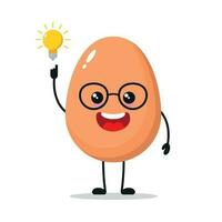 Cute smart egg character. Funny egg got inspiration idea cartoon emoticon in flat style. chick emoji vector illustration