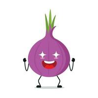 Excited Shiny Eyes Red Onion Stand Alone Vector Illustration Character