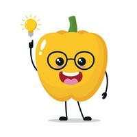 linda inteligente amarillo pimenton personaje. gracioso pimenton tiene inspiración idea dibujos animados emoticon en plano estilo. vegetal emoji vector ilustración