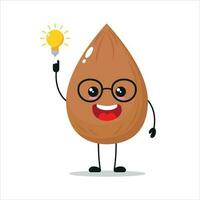 Cute smart almond character. Funny almond got inspiration idea cartoon emoticon in flat style. vegetable emoji vector illustration