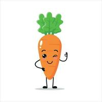 linda contento Zanahoria personaje. gracioso sonriente y parpadeo Zanahoria dibujos animados emoticon en plano estilo. vegetal emoji vector ilustración