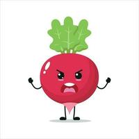 enojado rábano personaje. gracioso furioso rábano dibujos animados emoticon en plano estilo. vegetal emoji vector ilustración