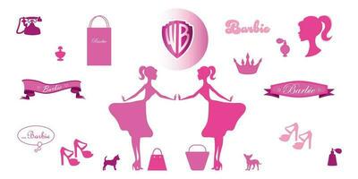 A set of silhouette images of Barbie with elements vector