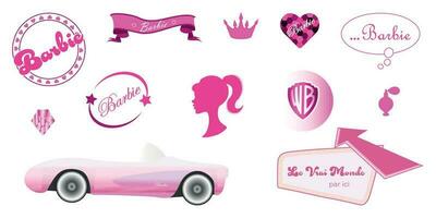 A set of silhouette images of Barbie with elements vector