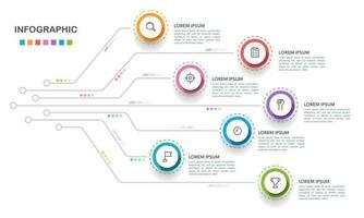 Seven options infographic digital line template. Business presentation. Data, Information, Technology. Vector illustration.