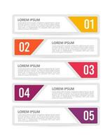 List of infographics 5 options. Process, Workflow, Report, Business presentation. Vector illustration.