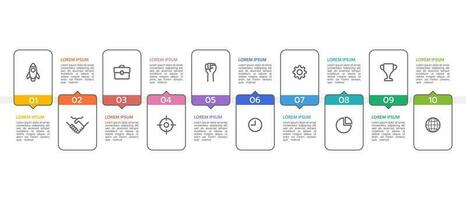 10-element horizontal infographic templates with icons. Vector illustration.