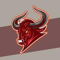 Bullhead logo for gaming or esport team, esport logo, animal logo, modern bull logo with red horn and glowing red eyes vector