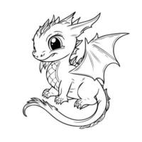 Hand drawing print education art character animal cute dragon outline black and white toy cartoon sketch happy coloring page and coloring books vector