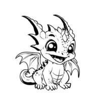 Hand drawing character animal cute dragon outline black and white cartoon sketch happy coloring page and coloring books vector