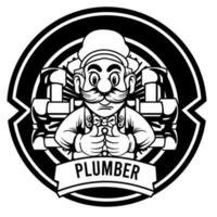 worker plumber silhouette black only shirt design vector logo emblem Illustration isolated white background
