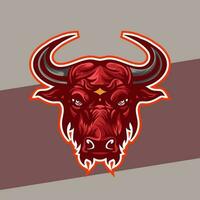 Bullhead logo for gaming or esport team, esport logo, animal logo, modern bull logo with red horn and glowing red eyes vector
