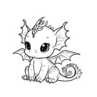 Hand drawing character animal cute dragon outline black and white cartoon sketch happy coloring page and coloring books vector