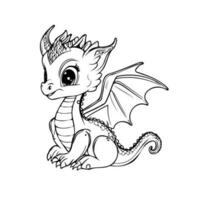 Hand drawing character animal cute dragon outline black and white cartoon sketch happy coloring page and coloring books vector