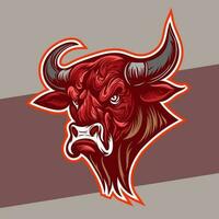 Bullhead logo for gaming or esport team, esport logo, animal logo, modern bull logo with red horn and glowing red eyes vector