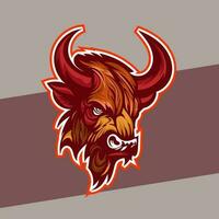 Bullhead logo for gaming or esport team, esport logo, animal logo, modern bull logo with red horn and glowing red eyes vector