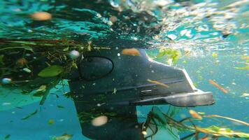 onderwater- planten en zeewier gevangen Aan boot bemost propeller video
