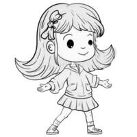 Happy kids girl children vector cartoon coloring books Black and White Outline isolated background