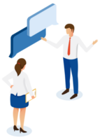 Isometric people talking. Business communication. chat bubble png