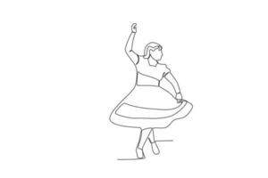 un bailando mujer elevado su mano vector