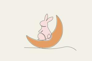 Colored illustration of a rabbit sitting on a crescent moon vector