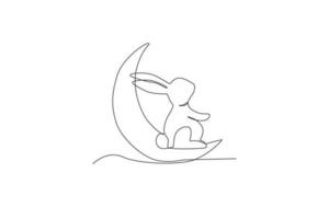 Side view of a rabbit sitting on a crescent moon vector