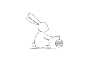 Back view of a bunny holding lantern vector