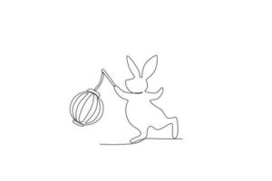 un contento Conejo jugando linterna vector