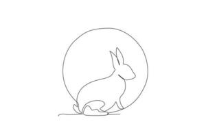 Side view of a rabbit and the moon vector