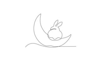 A little rabbit sits on the crescent moon vector