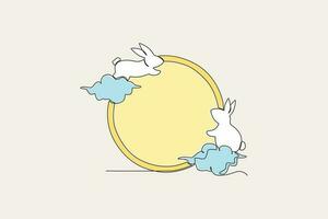 Colored illustration of a rabbit playing on the moon vector